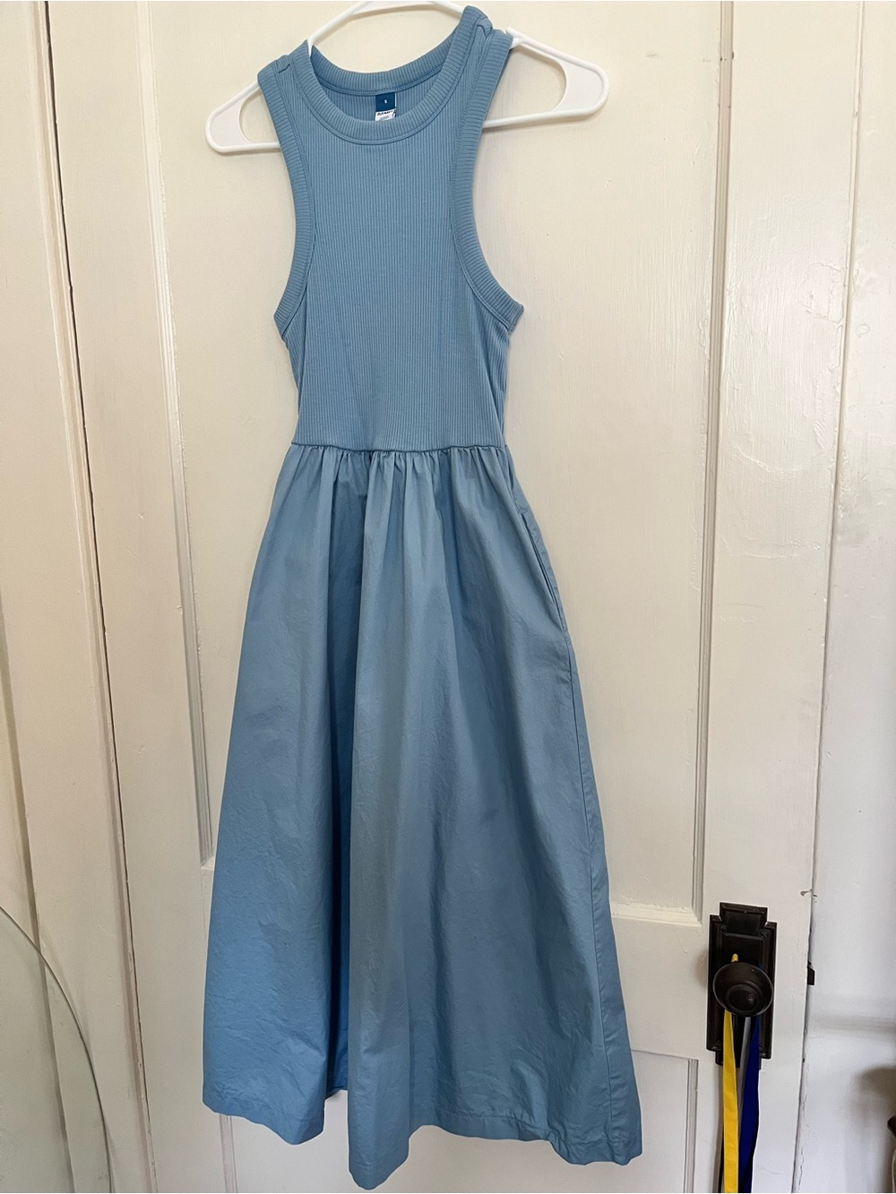Old Navy Sleeveless Blue Ribbed Bodice Midi Dress- Pockets!